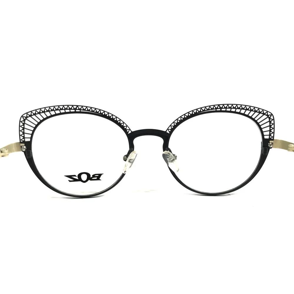 BOZ Eyeglasses Frames ICACOS 0010 Shiny Black Satin Ivory Cat Eye 48-19-140